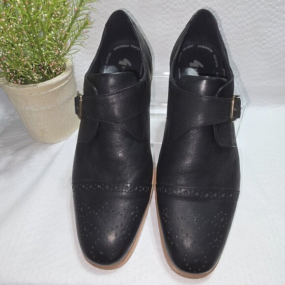 GABICCI BLACK BREATHABLE LEATHER SLIP ON SHOE LOAFER WITH BUCKLE DETAIL MENS 8 - Picture 8 of 13